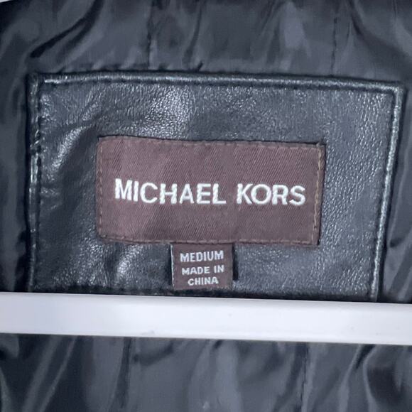 Michael Kors Black Genuine Leather Insulated Bomber Jacket Size Medium - Picture 3 of 12